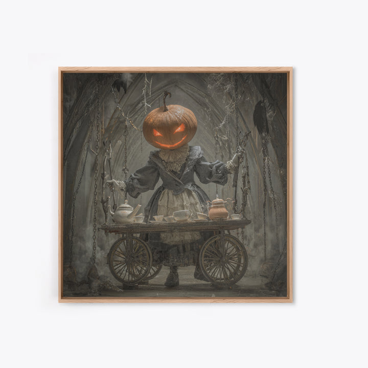 The Pumpkin-Headed Tea Merchant, Square Wall Art, Dark Fantasy Wall Art, Canvas Print, Halloween Wall Decor, Gothic Home Decor