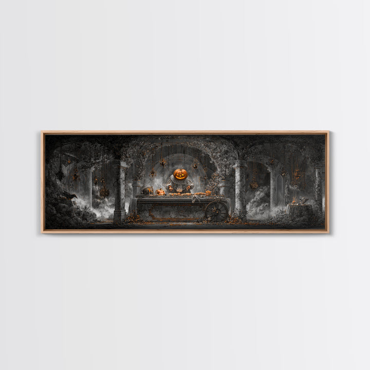 The Pumpkin-Headed Tea Merchant, Extra Wide Wall Art, Dark Fantasy Wall Art, Canvas Print, Halloween Wall Decor, Gothic Home Decor