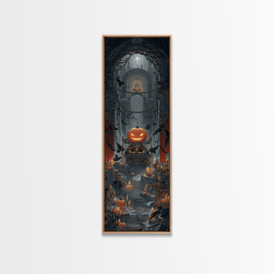 The Pumpkin-Headed Tea Merchant, Tall Narrow Wall Art, Spooky Home Decor, Canvas Print, Halloween Wall Decor, Gothic Home Decor