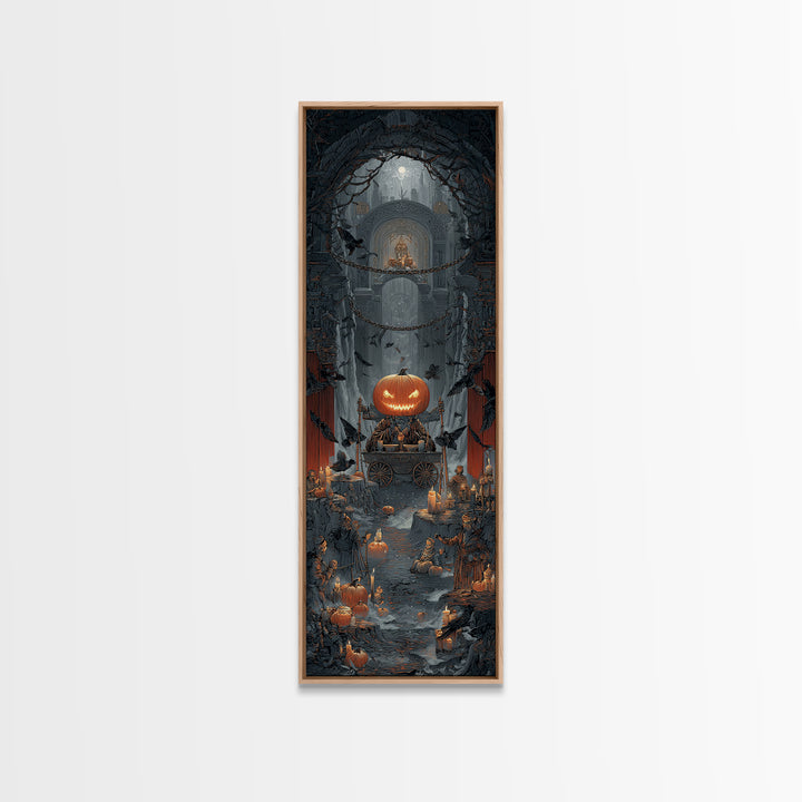The Pumpkin-Headed Tea Merchant, Tall Narrow Wall Art, Spooky Home Decor, Canvas Print, Halloween Wall Decor, Gothic Home Decor