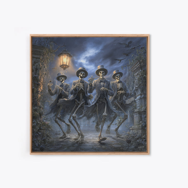 The Skeleton Barbershop Quartet, Square Wall Art, Gothic Horror Wall Art, Framed Canvas Print, Halloween Wall Decor, Gothic Home Decor