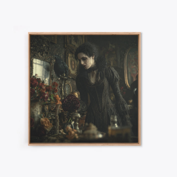 The Vampire Florist, Square Wall Art, Gothic Horror Wall Art, Framed Canvas Print, Halloween Wall Decor, Gothic Home Decor