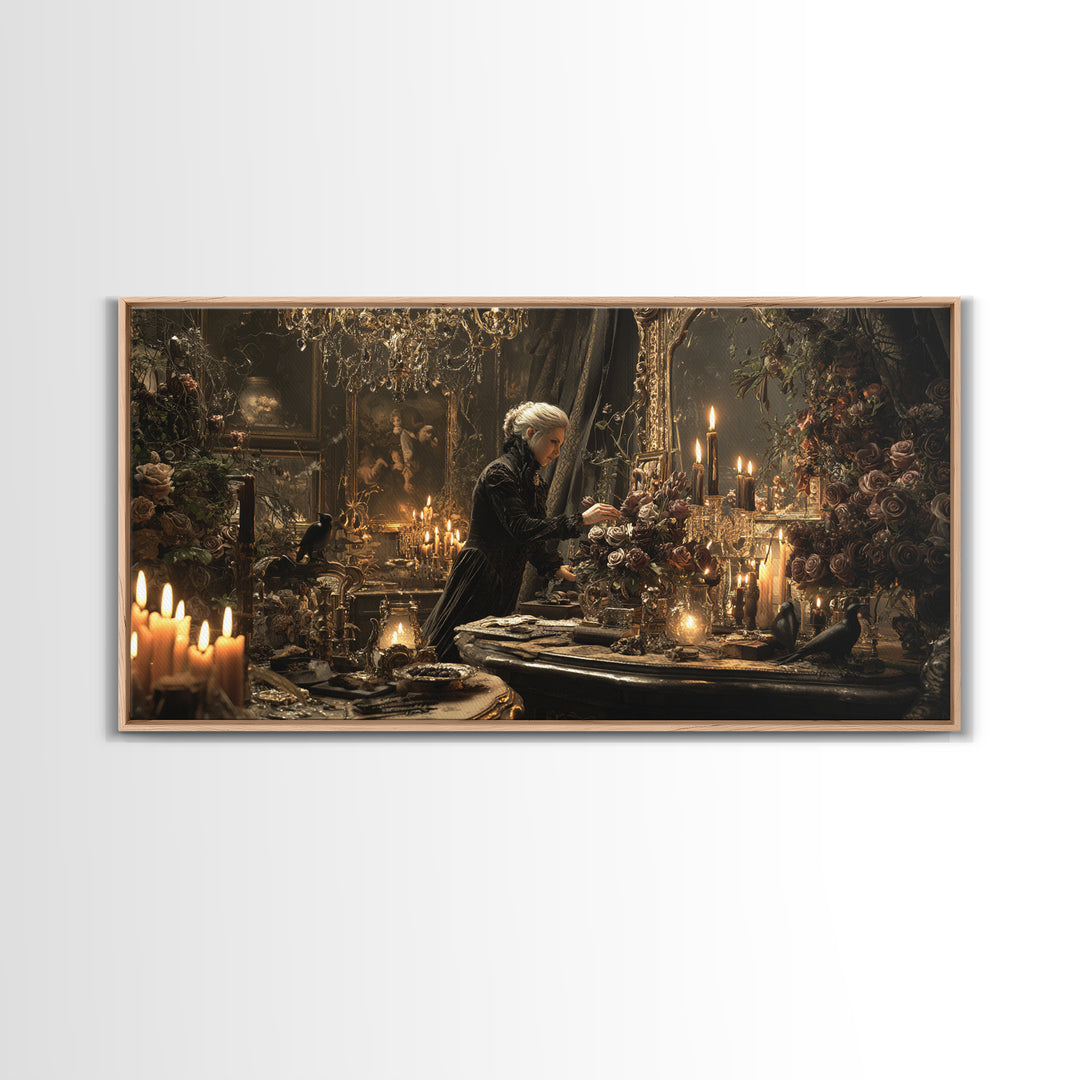 The Vampire Florist, Wide Panoramic Art, Dark Halloween Decor, Canvas Print, Halloween Wall Decor, Gothic Home Decor, Macabre Wall Art