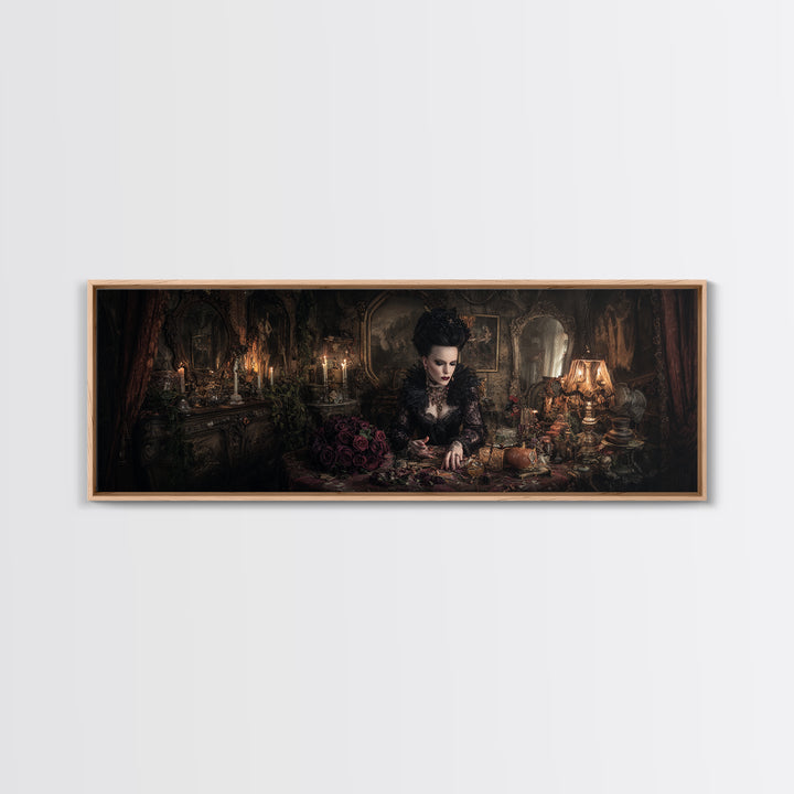The Vampire Florist, Extra Wide Wall Art, Dark Fantasy Wall Art, Canvas Print, Halloween Wall Decor, Gothic Home Decor, Halloween Wall Art