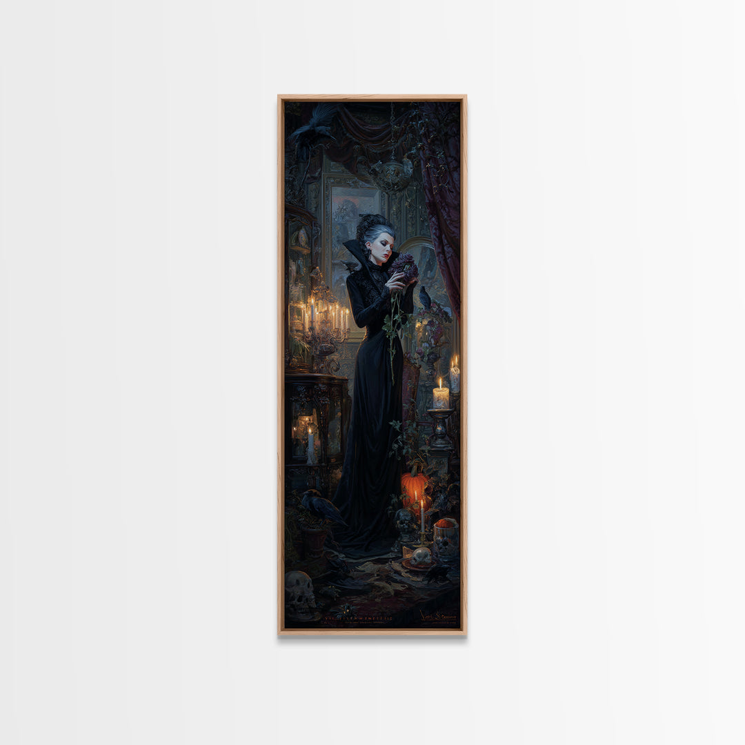 The Vampire Florist, Tall Narrow Wall Art, Spooky Home Decor, Canvas Print, Halloween Wall Decor, Gothic Home Decor, Macabre Wall Art