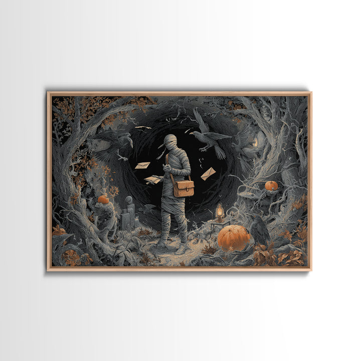 The Mummy Mail Carrier, Landscape Wall Art, Haunted Gothic Art, Framed Canvas Print, Halloween Wall Decor, Gothic Home Decor