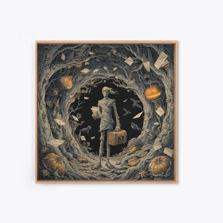 The Mummy Mail Carrier, Square Wall Art, Dark Fantasy Wall Art, Canvas Print, Halloween Wall Decor, Gothic Home Decor, Spooky Wall Decor