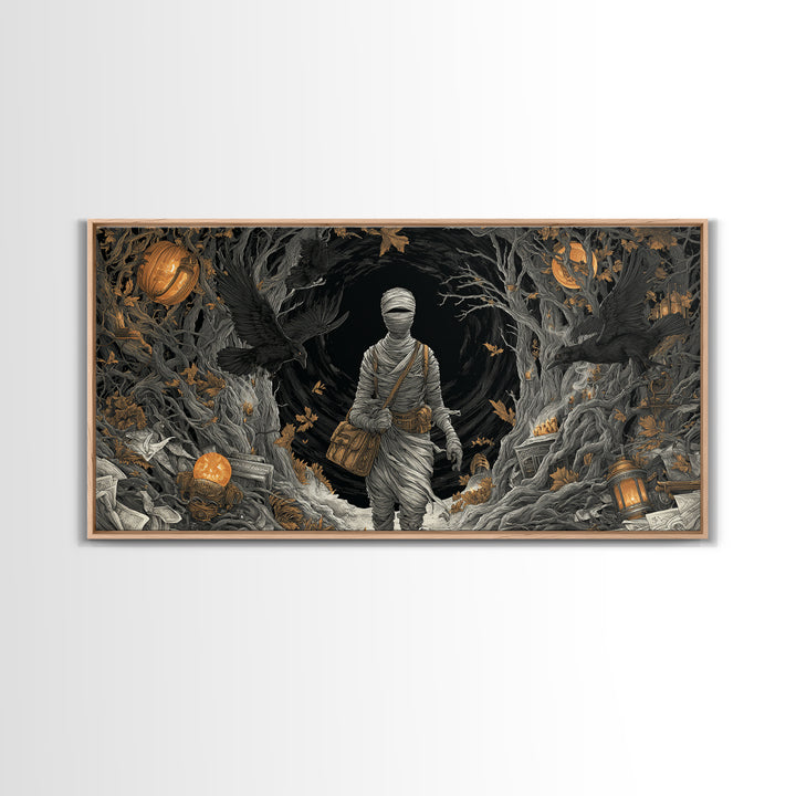 The Mummy Mail Carrier, Wide Panoramic Art, Dark Fantasy Wall Art, Canvas Print, Halloween Wall Decor, Gothic Home Decor, Spooky Wall Decor