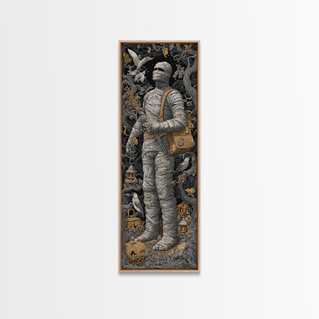 The Mummy Mail Carrier, Tall Narrow Wall Art, Dark Halloween Decor, Canvas Print, Halloween Wall Decor, Gothic Home Decor, Macabre Wall Art