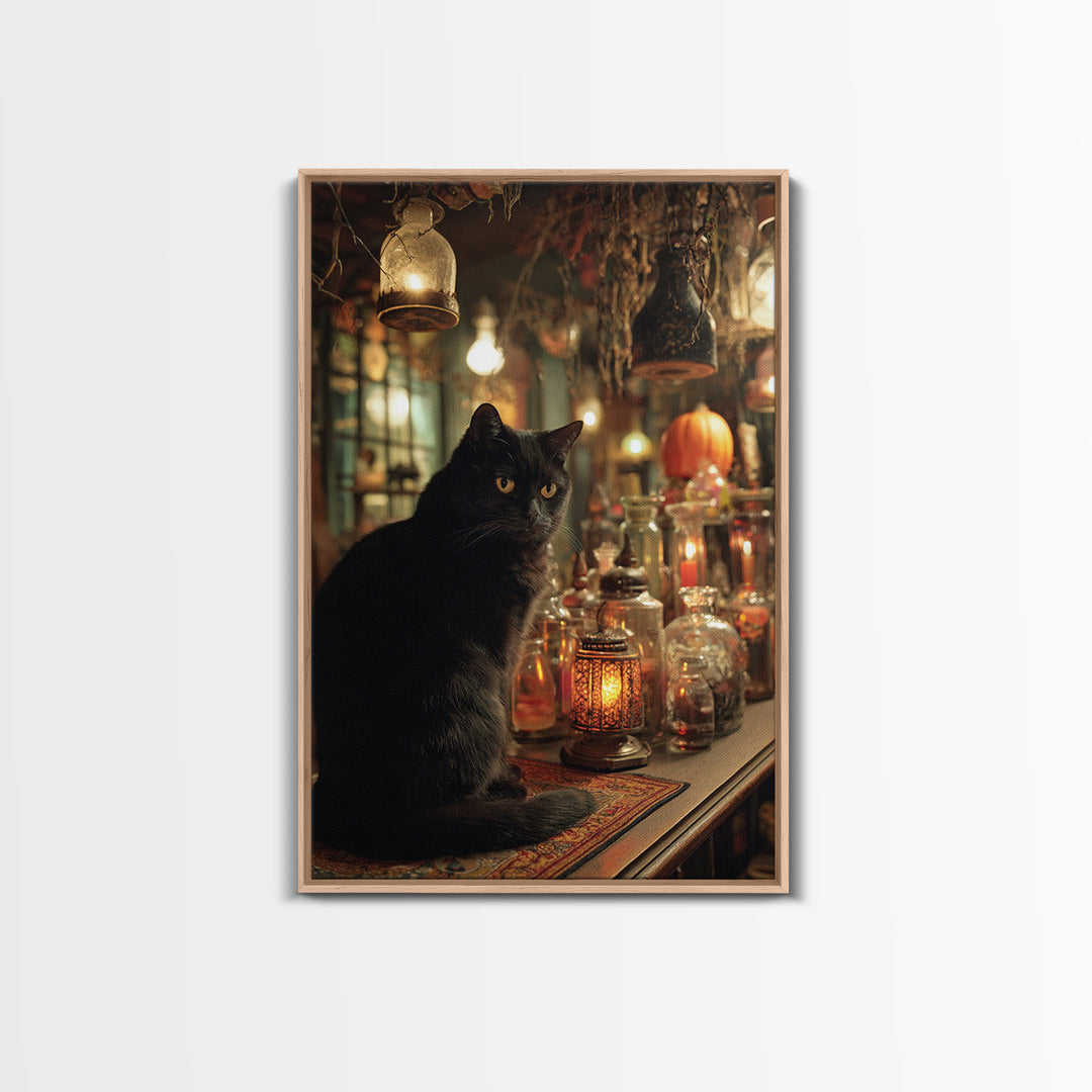 The Witch'S Cat Cafe, Vertical Wall Art, Gothic Horror Wall Art, Framed Canvas Print, Halloween Wall Decor, Gothic Home Decor