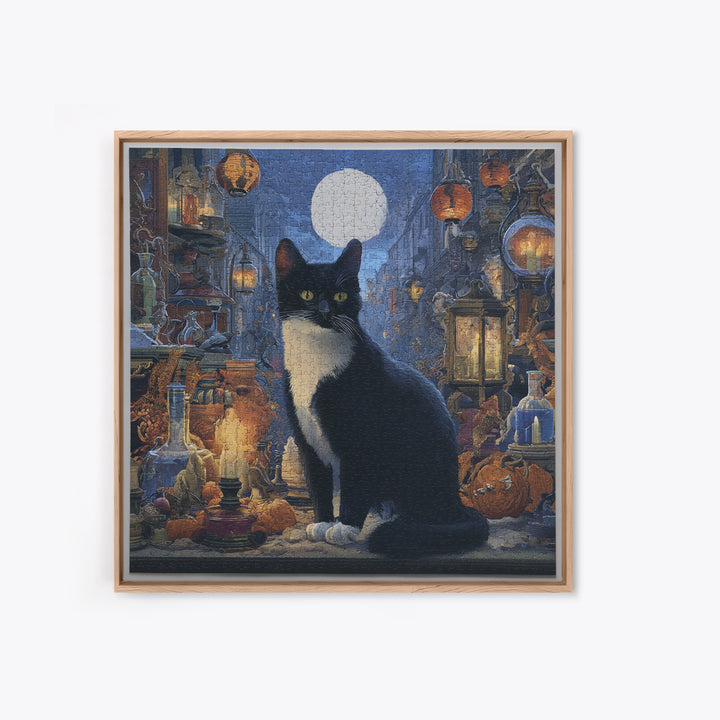 The Witch'S Cat Cafe, Square Wall Art, Haunted Gothic Art, Framed Canvas Print, Halloween Wall Decor, Gothic Home Decor, Dark Fantasy Art