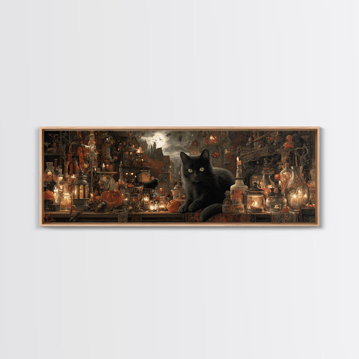 The Witch'S Cat Cafe, Extra Wide Wall Art, Dark Fantasy Wall Art, Canvas Print, Halloween Wall Decor, Gothic Home Decor, Dark Fantasy Art