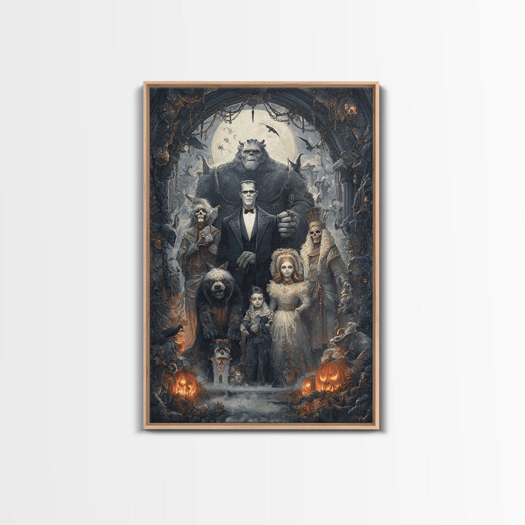 The Monster Family Portrait, Vertical Wall Art, Dark Fantasy Wall Art, Canvas Print, Halloween Wall Decor, Gothic Home Decor