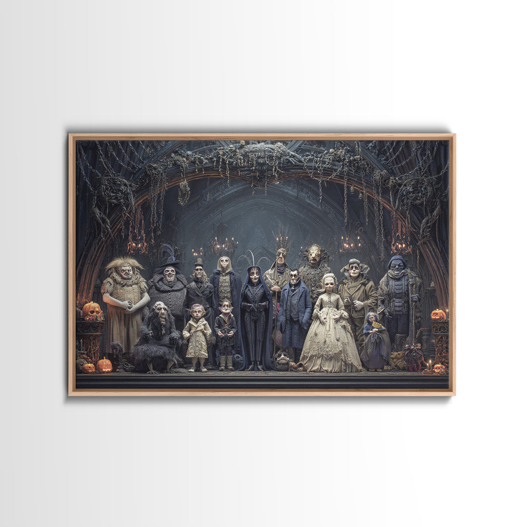 The Monster Family Portrait, Landscape Wall Art, Haunted Gothic Art, Framed Canvas Print, Halloween Wall Decor, Gothic Home Decor