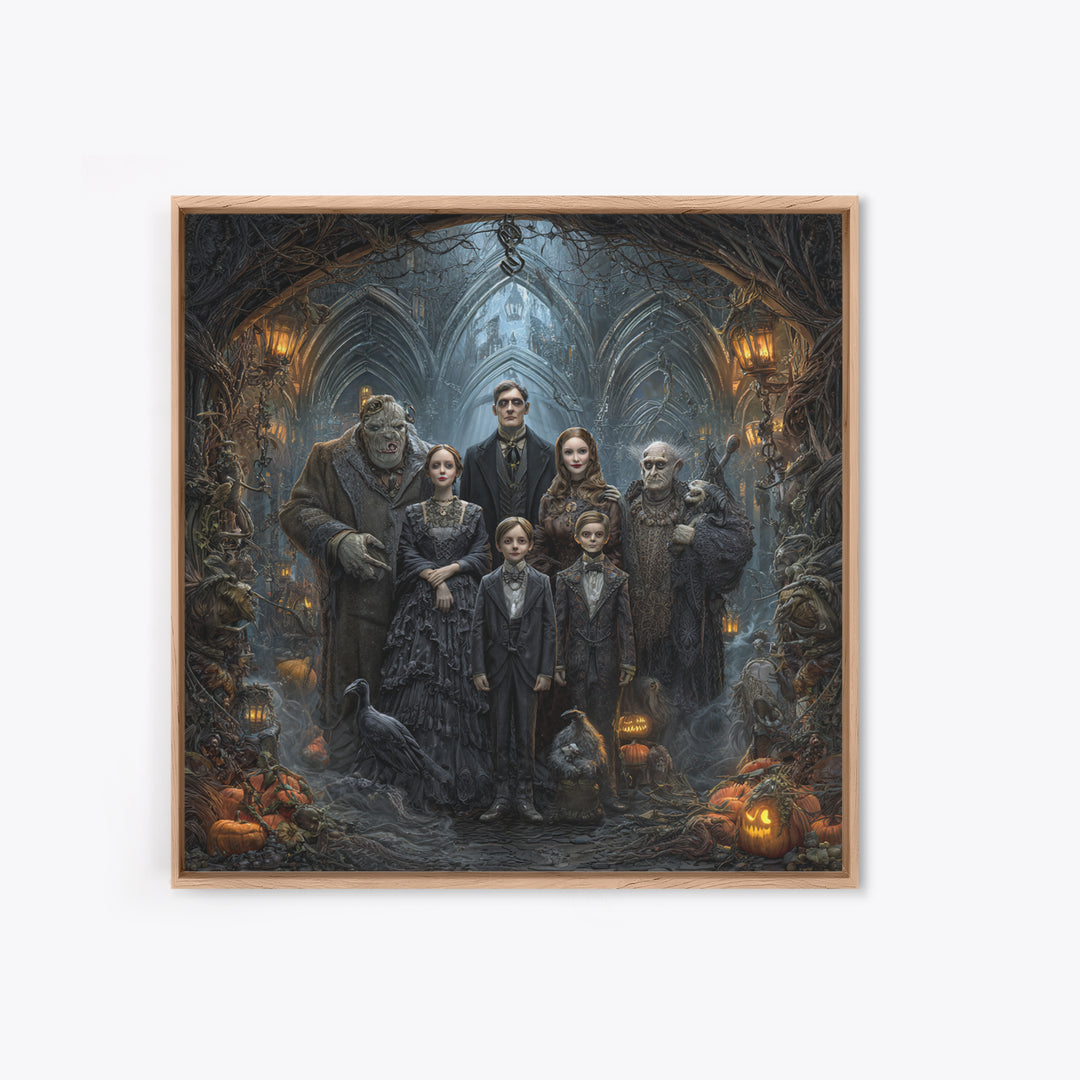 The Monster Family Portrait, Square Wall Art, Gothic Horror Wall Art, Framed Canvas Print, Halloween Wall Decor, Gothic Home Decor