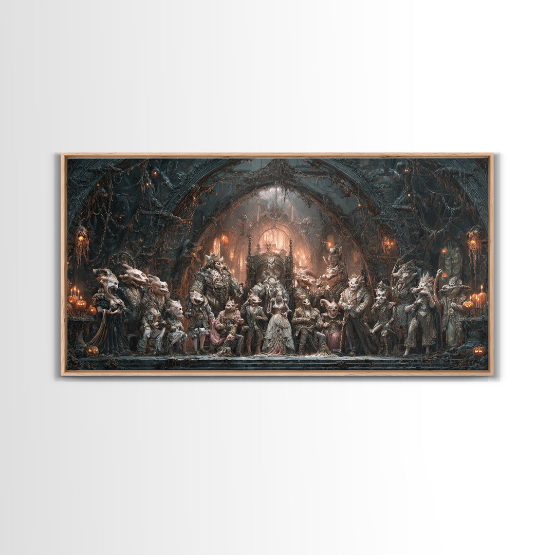The Monster Family Portrait, Wide Panoramic Art, Haunted Gothic Art, Framed Canvas Print, Halloween Wall Decor, Gothic Home Decor