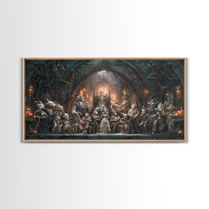 The Monster Family Portrait, Wide Panoramic Art, Haunted Gothic Art, Framed Canvas Print, Halloween Wall Decor, Gothic Home Decor