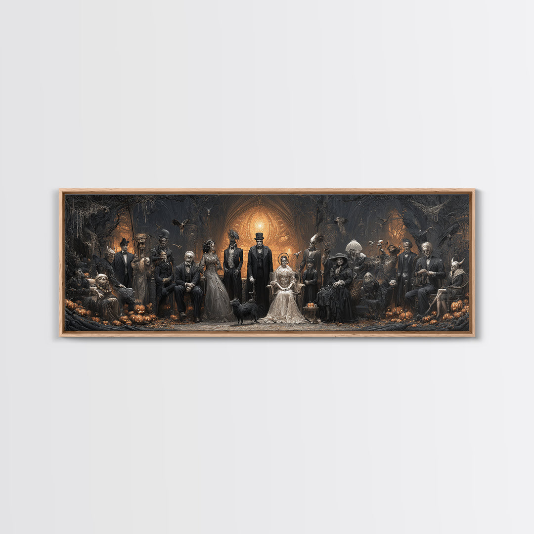 The Monster Family Portrait, Extra Wide Wall Art, Haunted Gothic Art, Framed Canvas Print, Halloween Wall Decor, Gothic Home Decor