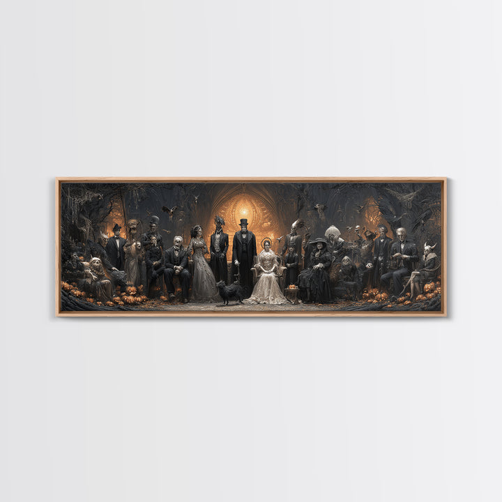 The Monster Family Portrait, Extra Wide Wall Art, Haunted Gothic Art, Framed Canvas Print, Halloween Wall Decor, Gothic Home Decor