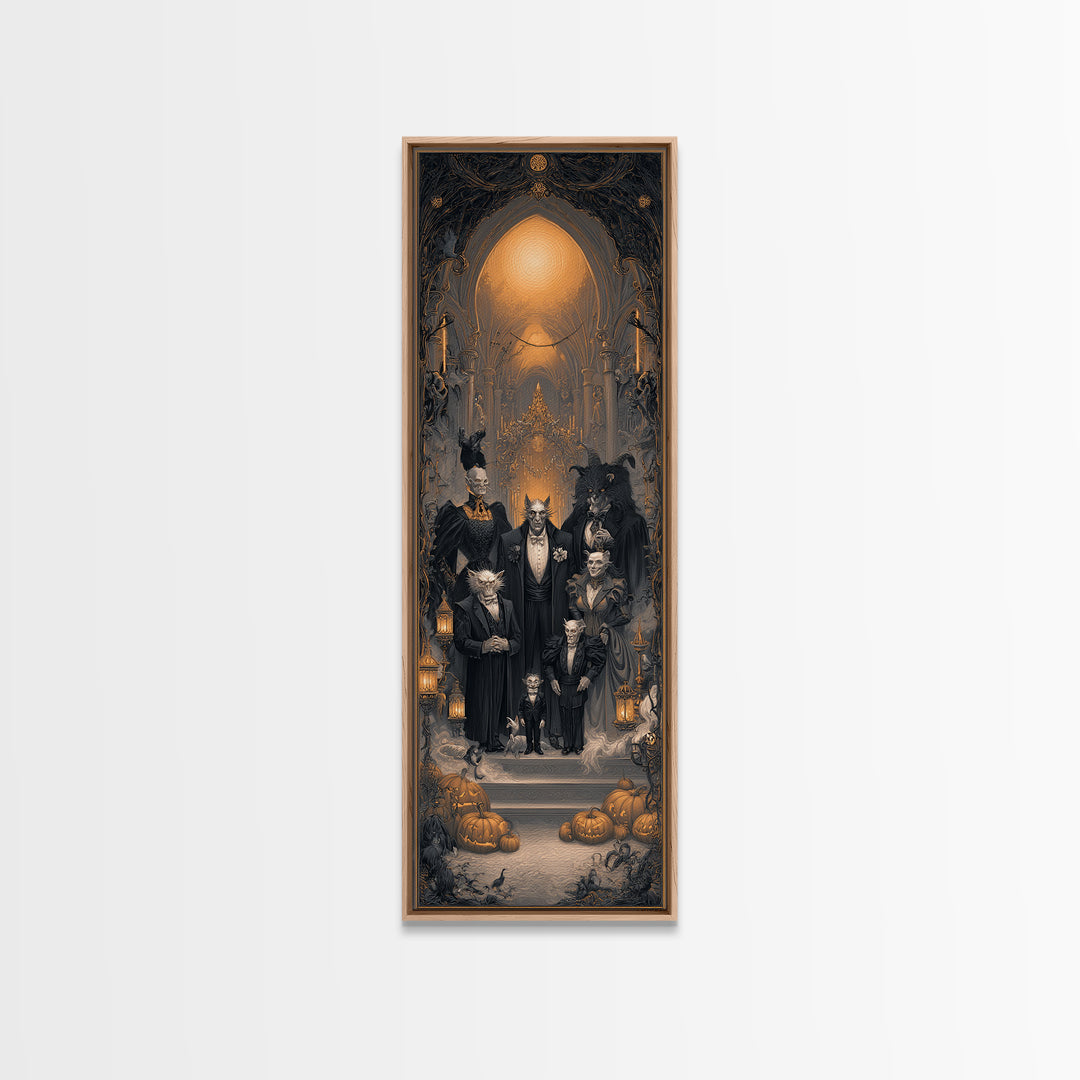 The Monster Family Portrait, Tall Narrow Wall Art, Spooky Home Decor, Canvas Print, Halloween Wall Decor, Gothic Home Decor