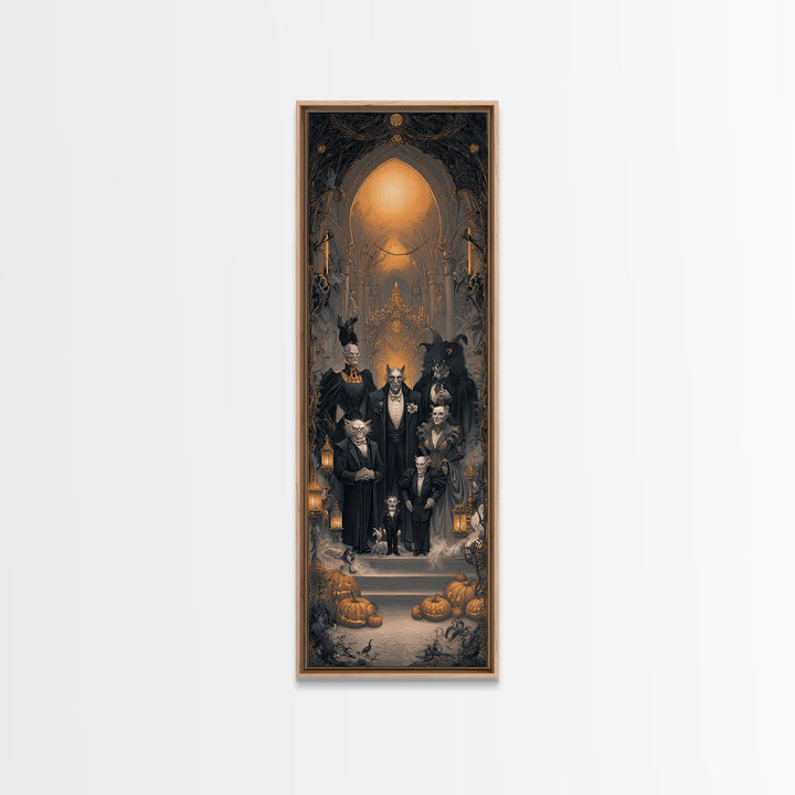The Monster Family Portrait, Tall Narrow Wall Art, Spooky Home Decor, Canvas Print, Halloween Wall Decor, Gothic Home Decor