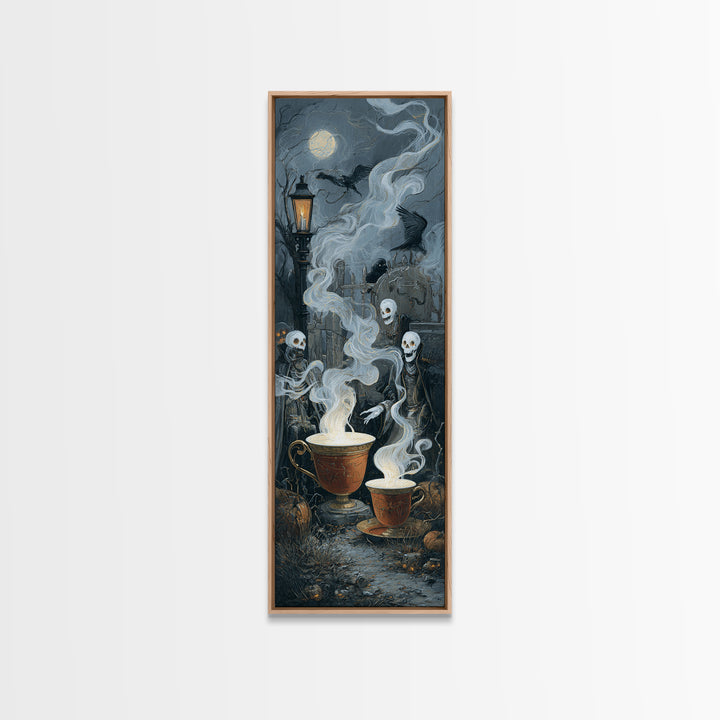 Tiny Ghosts In Teacups, Tall Narrow Wall Art, Macabre Wall Art, Framed Canvas Print, Halloween Wall Decor, Gothic Home Decor