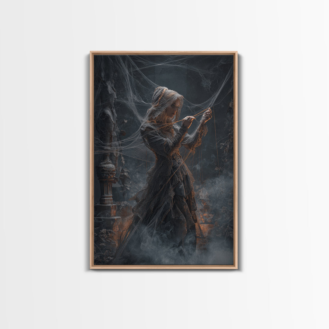 The Spider Sewing Circle, Vertical Wall Art, Dark Halloween Decor, Canvas Print, Halloween Wall Decor, Gothic Home Decor