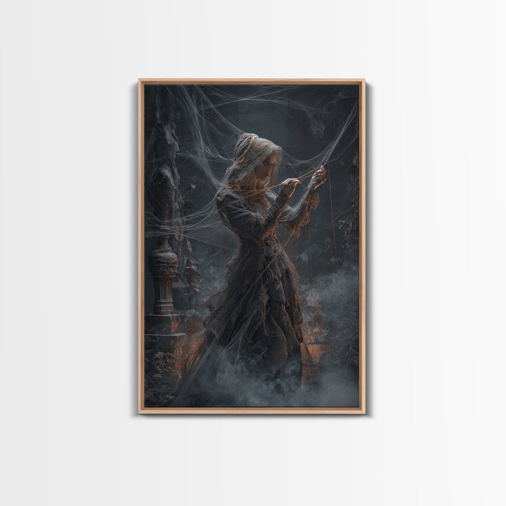 The Spider Sewing Circle, Vertical Wall Art, Dark Halloween Decor, Canvas Print, Halloween Wall Decor, Gothic Home Decor