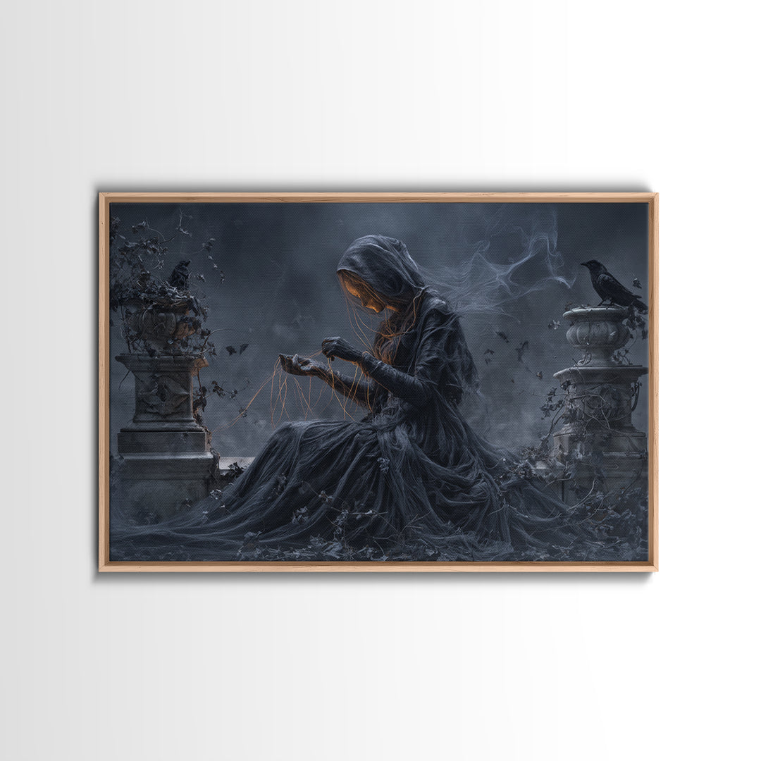 The Spider Sewing Circle, Landscape Wall Art, Dark Halloween Decor, Canvas Print, Halloween Wall Decor, Gothic Home Decor