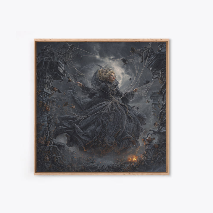 The Spider Sewing Circle, Square Wall Art, Macabre Wall Art, Framed Canvas Print, Halloween Wall Decor, Gothic Home Decor, Halloween Decor