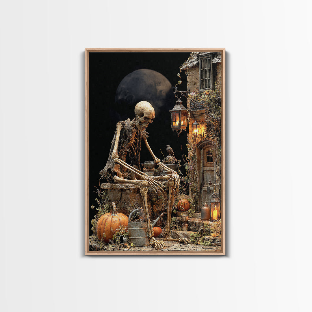 The Skeleton Gardeners, Vertical Wall Art, Spooky Home Decor, Canvas Print, Halloween Wall Decor, Gothic Home Decor, Statement Wall Art
