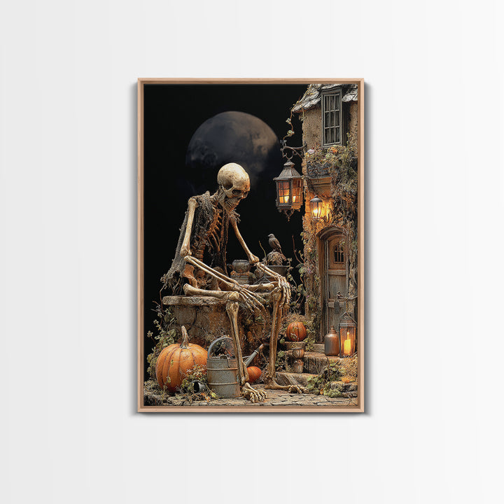 The Skeleton Gardeners, Vertical Wall Art, Spooky Home Decor, Canvas Print, Halloween Wall Decor, Gothic Home Decor, Statement Wall Art