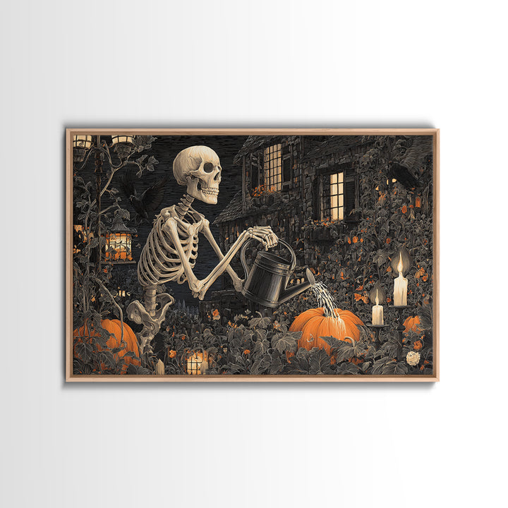 The Skeleton Gardeners, Landscape Wall Art, Gothic Horror Wall Art, Framed Canvas Print, Halloween Wall Decor, Gothic Home Decor