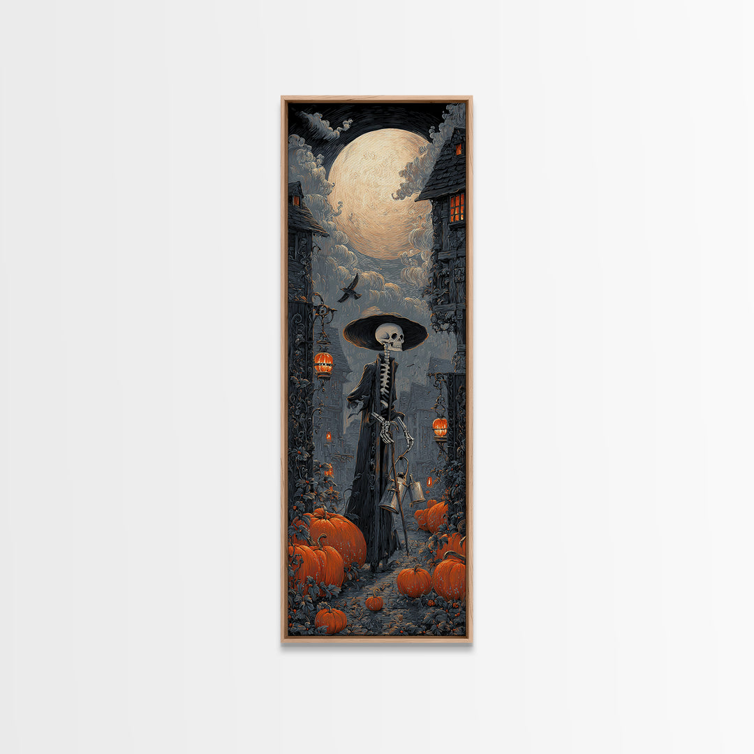 The Skeleton Gardeners, Tall Narrow Wall Art, Haunted Gothic Art, Framed Canvas Print, Halloween Wall Decor, Gothic Home Decor