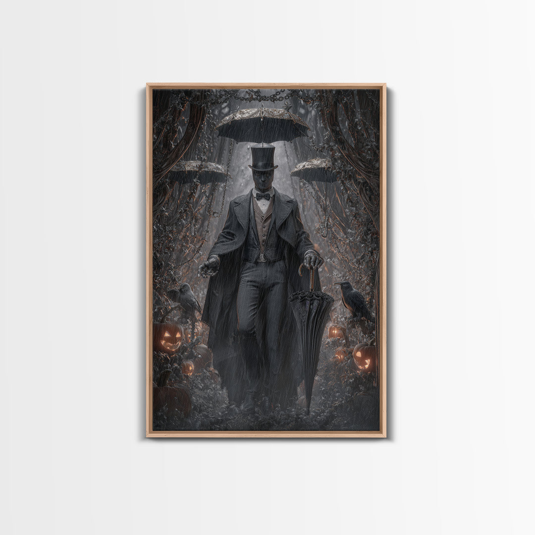 The Bat Umbrella Salesman, Vertical Wall Art, Dark Halloween Decor, Canvas Print, Halloween Wall Decor, Gothic Home Decor