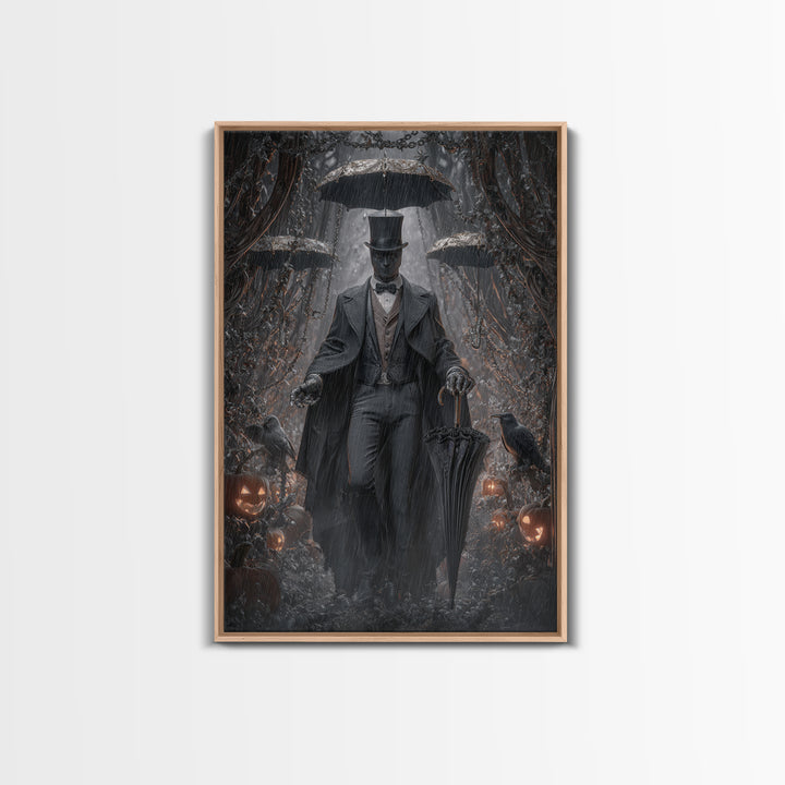 The Bat Umbrella Salesman, Vertical Wall Art, Dark Halloween Decor, Canvas Print, Halloween Wall Decor, Gothic Home Decor