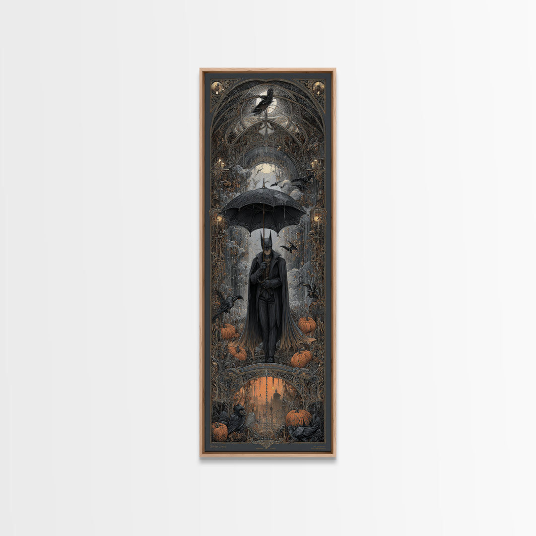 The Bat Umbrella Salesman, Tall Narrow Wall Art, Dark Halloween Decor, Canvas Print, Halloween Wall Decor, Gothic Home Decor