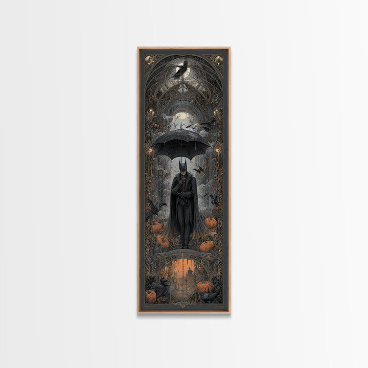 The Bat Umbrella Salesman, Tall Narrow Wall Art, Dark Halloween Decor, Canvas Print, Halloween Wall Decor, Gothic Home Decor