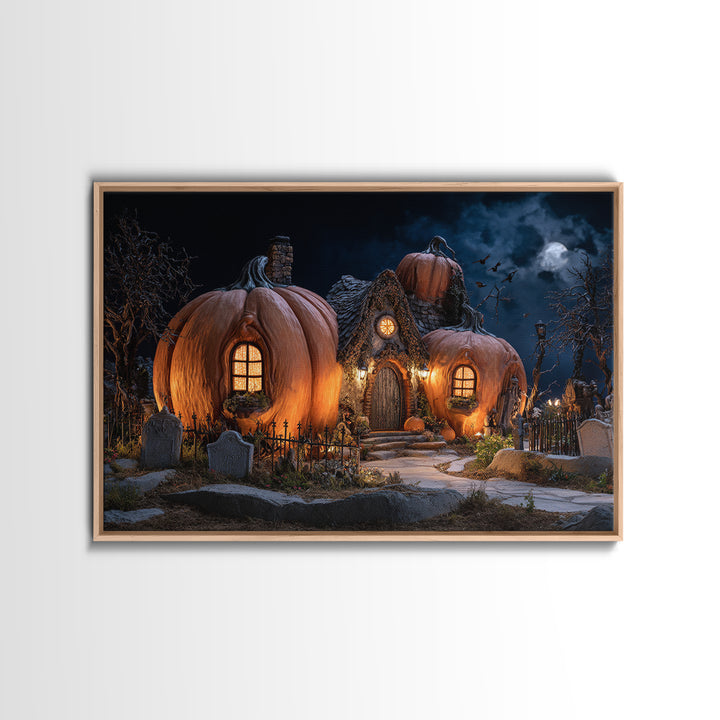 The Pumpkin-House Neighborhood, Landscape Wall Art, Dark Halloween Decor, Canvas Print, Halloween Wall Decor, Gothic Home Decor