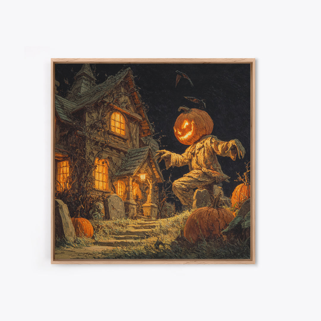 The Pumpkin-House Neighborhood, Square Wall Art, Dark Fantasy Wall Art, Canvas Print, Halloween Wall Decor, Gothic Home Decor