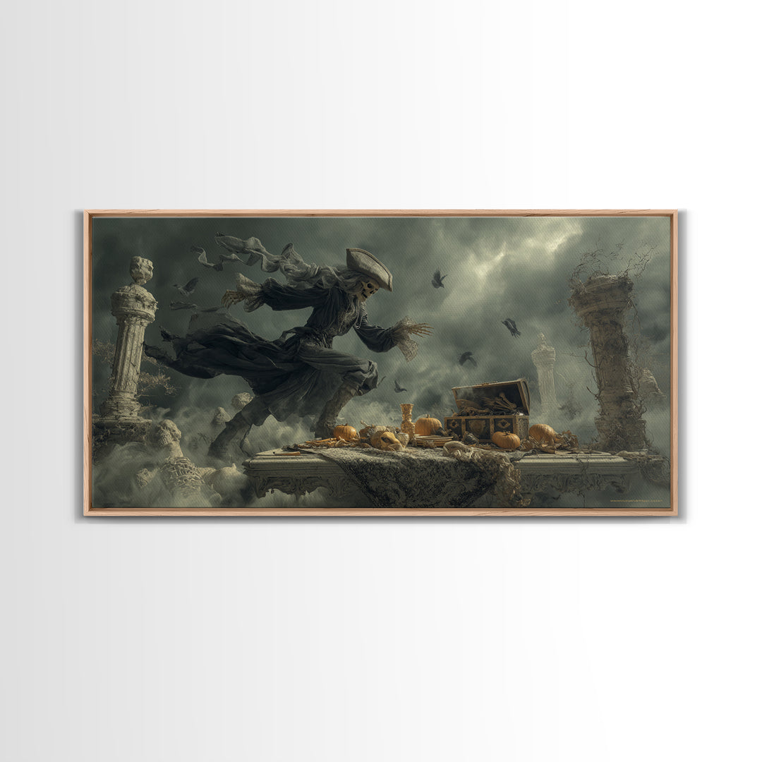 The Ghost Pirate Picnic, Wide Panoramic Art, Haunted Gothic Art, Framed Canvas Print, Halloween Wall Decor, Gothic Home Decor