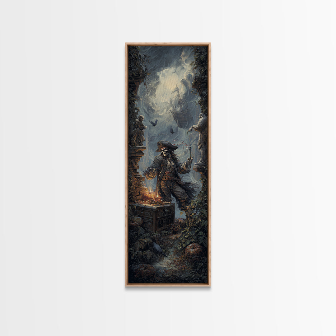 The Ghost Pirate Picnic, Tall Narrow Wall Art, Dark Fantasy Wall Art, Canvas Print, Halloween Wall Decor, Gothic Home Decor