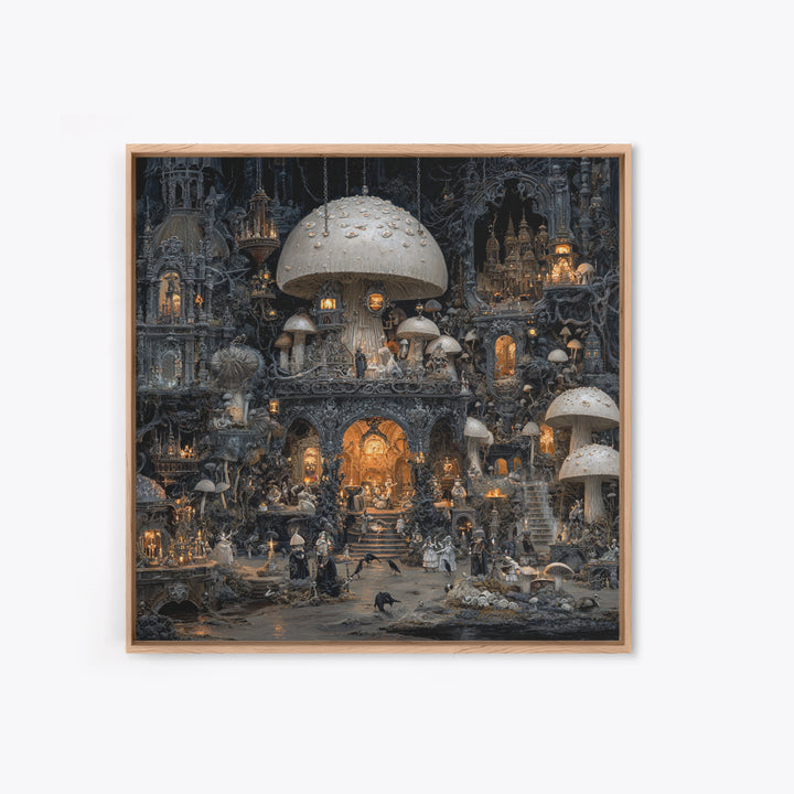 The Moonlit Mushroom Village, Square Wall Art, Dark Halloween Decor, Canvas Print, Halloween Wall Decor, Gothic Home Decor