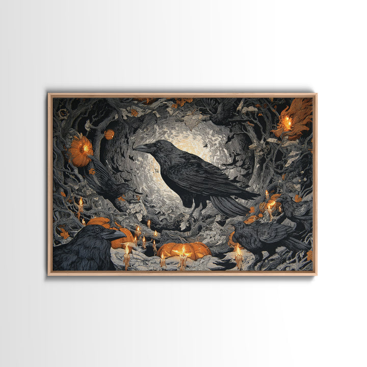 The Raven Post Office, Landscape Wall Art, Macabre Wall Art, Framed Canvas Print, Halloween Wall Decor, Gothic Home Decor