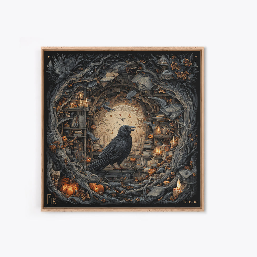 The Raven Post Office, Square Wall Art, Haunted Gothic Art, Framed Canvas Print, Halloween Wall Decor, Gothic Home Decor, Statement Wall Art