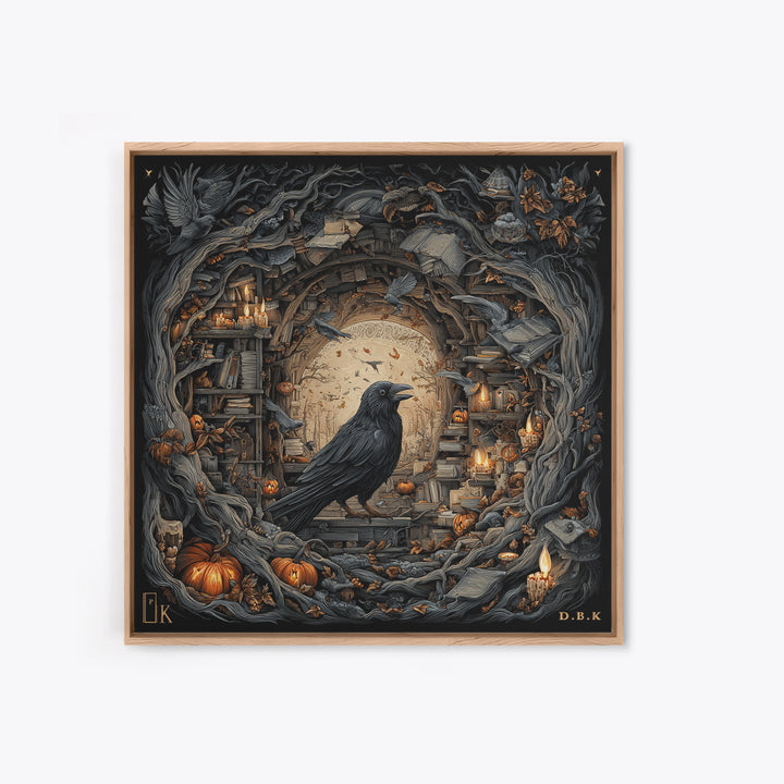 The Raven Post Office, Square Wall Art, Haunted Gothic Art, Framed Canvas Print, Halloween Wall Decor, Gothic Home Decor, Statement Wall Art