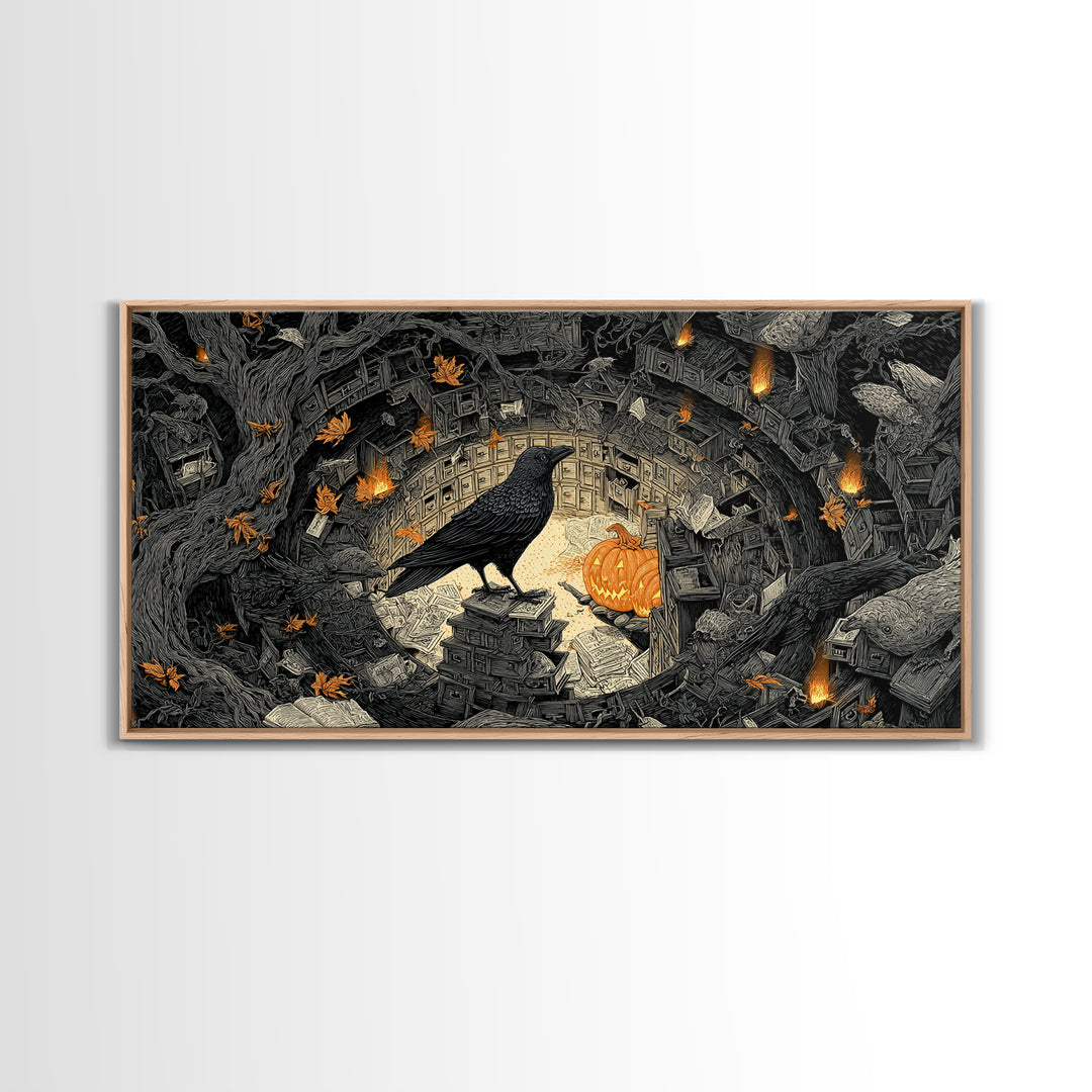 The Raven Post Office, Wide Panoramic Art, Spooky Home Decor, Canvas Print, Halloween Wall Decor, Gothic Home Decor, Halloween Wall Art