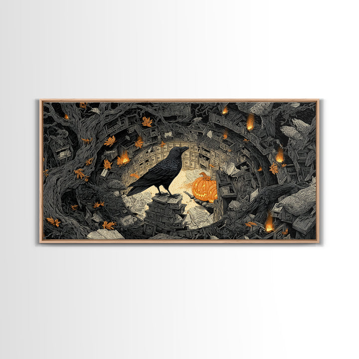 The Raven Post Office, Wide Panoramic Art, Spooky Home Decor, Canvas Print, Halloween Wall Decor, Gothic Home Decor, Halloween Wall Art