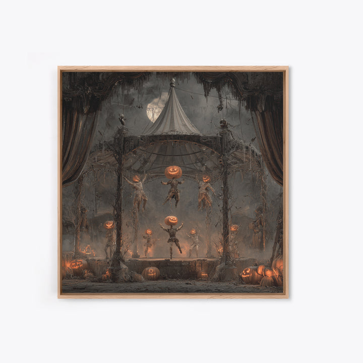 The Jack-O'-Lantern Circus, Square Wall Art, Haunted Gothic Art, Framed Canvas Print, Halloween Wall Decor, Gothic Home Decor