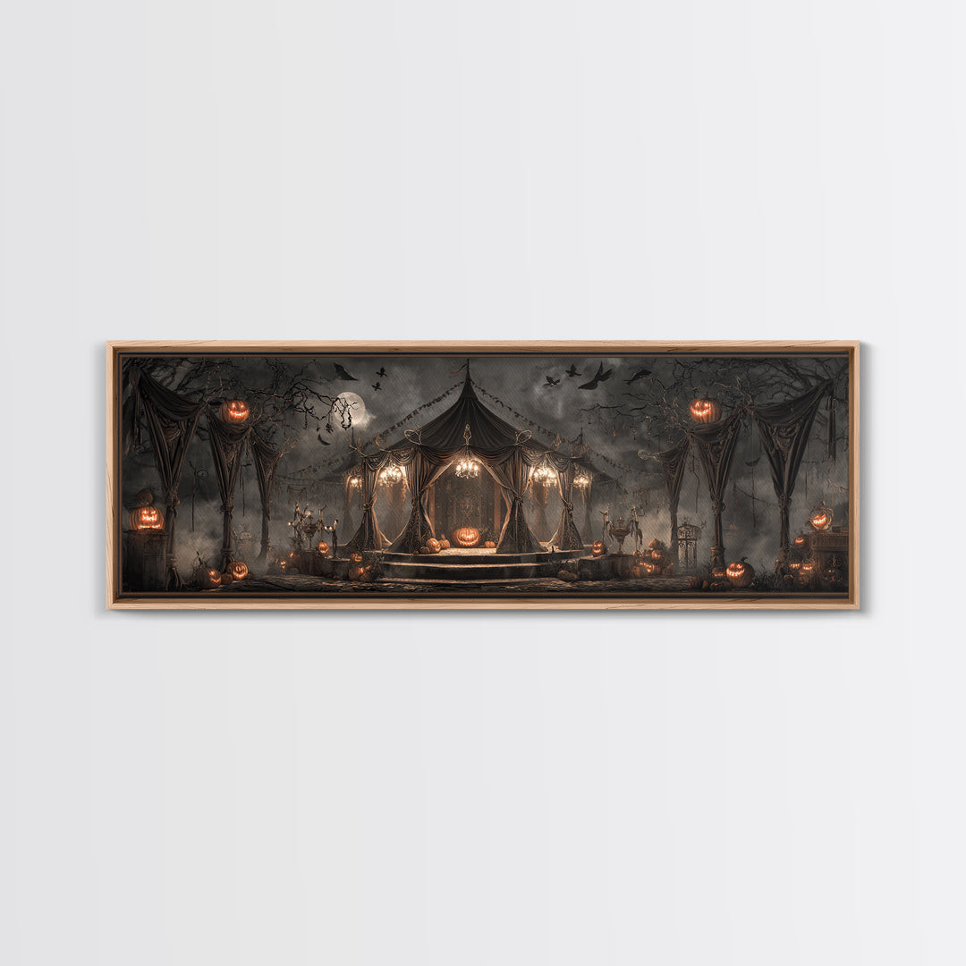 The Jack-O'-Lantern Circus, Extra Wide Wall Art, Macabre Wall Art, Framed Canvas Print, Halloween Wall Decor, Gothic Home Decor